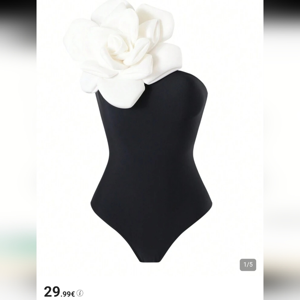 NWOT SHEIN Black & White One Piece One Shoulder Floral Swimsuit